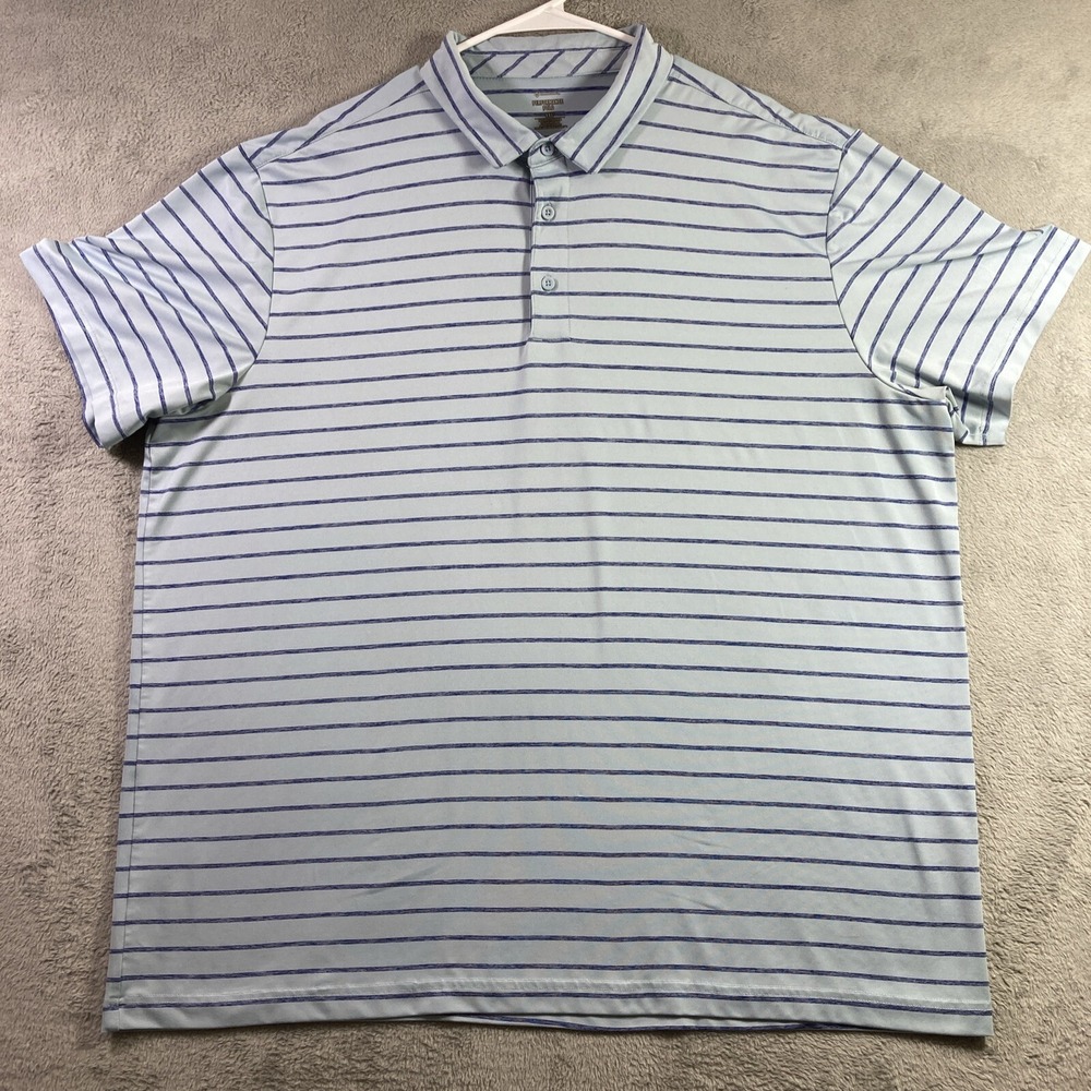 Members Mark Polo Shirt Men XXL Blue Striped Performance Stretch Golf Casual
